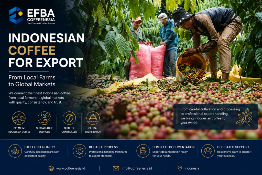 Indonesian coffee for export from local farms to global markets